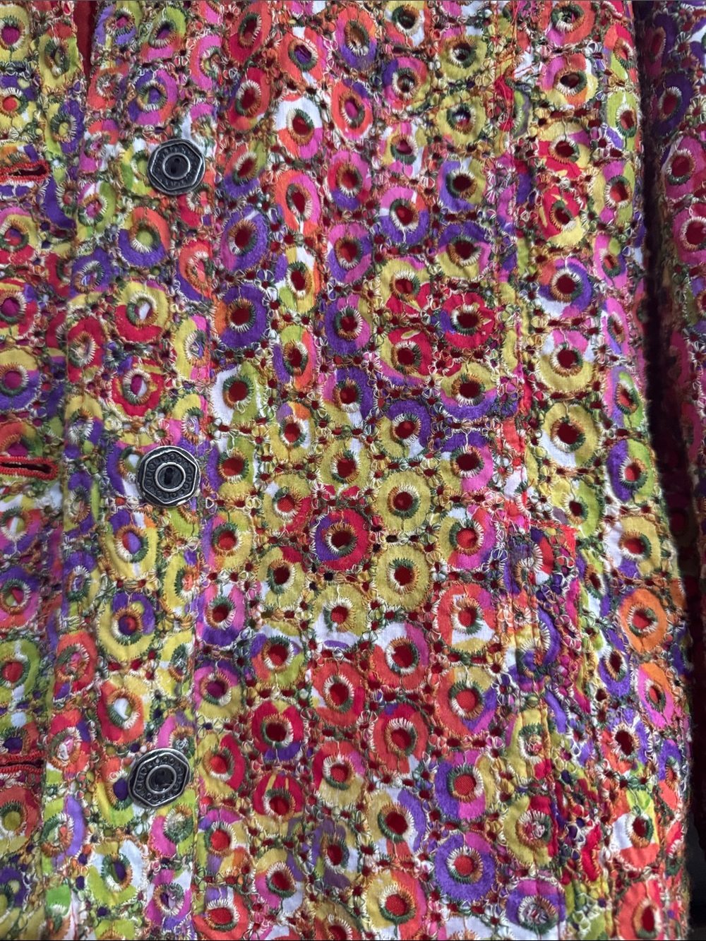 Chico’s Embroidered Multicolor Jacket Boho Art to Wear Cotton Size 3 - Picture 6 of 6